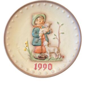 Vintage Goebel Hummel Decorative Plate 1990 Taking Care of‎ Sheep Boy Child